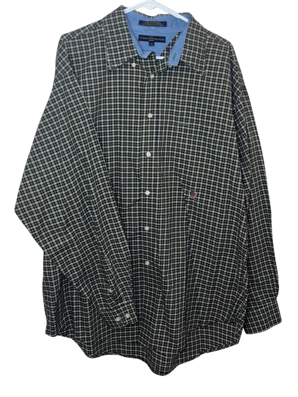 Vintage Tommy Hilfiger Button Up Shirt Men’s XL Plaid Long Sleeve Crest Logo